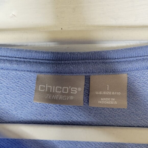 Chico's Zenergy Women's Size 1 (US Size 8/10) Shirt Top Blue Asymmetrical - Picture 3 of 4